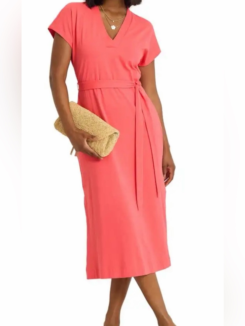Tommy Bahama Islandscape Melon Berry V Neck Midi Dress